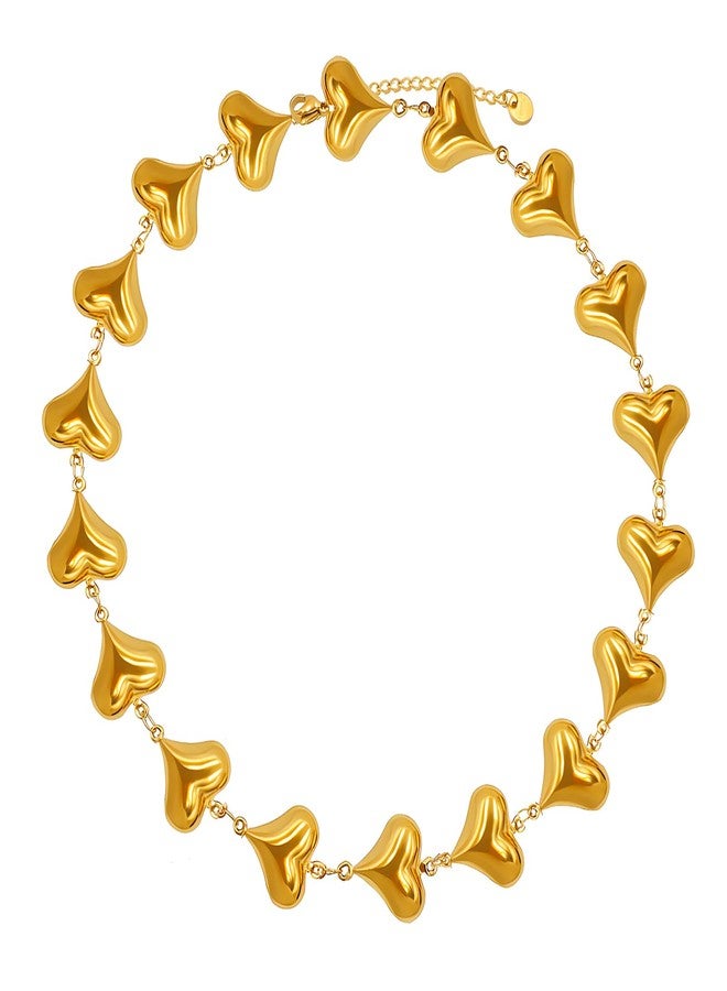 CIOOU 18K Gold Plated Chain Necklace for Women Chunky Puffy Big Heart Clover Cross Teardrop Butterfly Seashell Choker Necklaces Gold Jewelry for Women (Gold Heart) - Image 1
